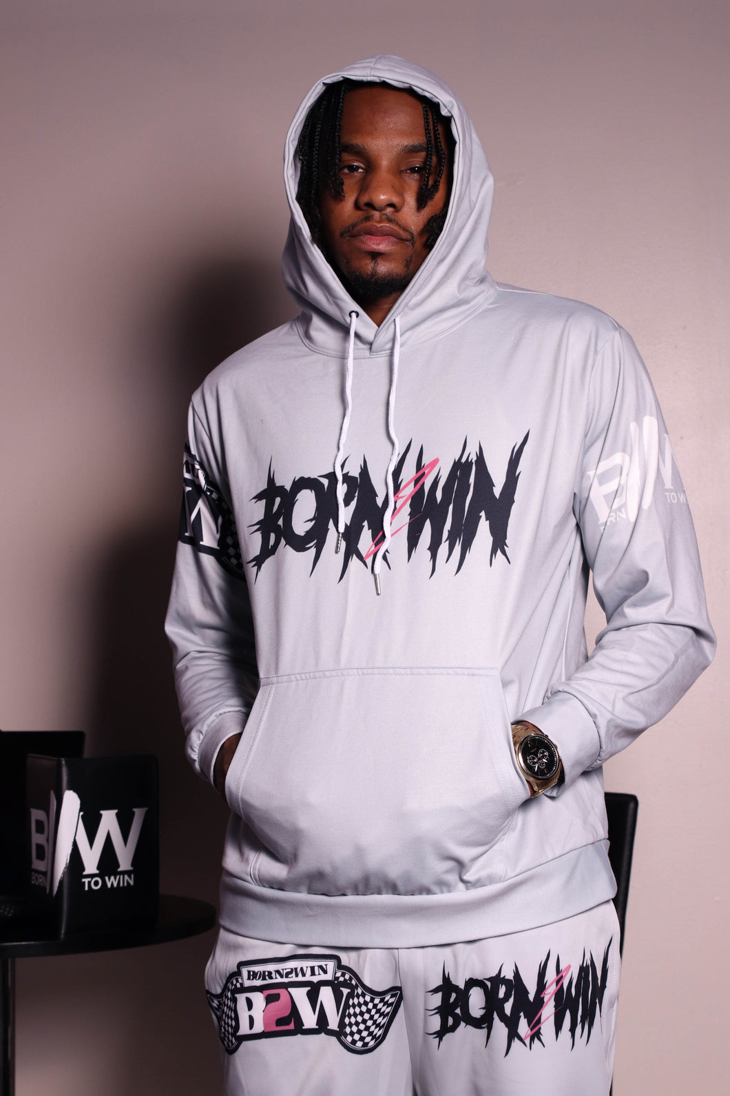 Grey Born 2 Win All Over Hoodie
