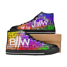 Load image into Gallery viewer, Black/ Multicolored B2W Classic High Top Canvas Shoes
